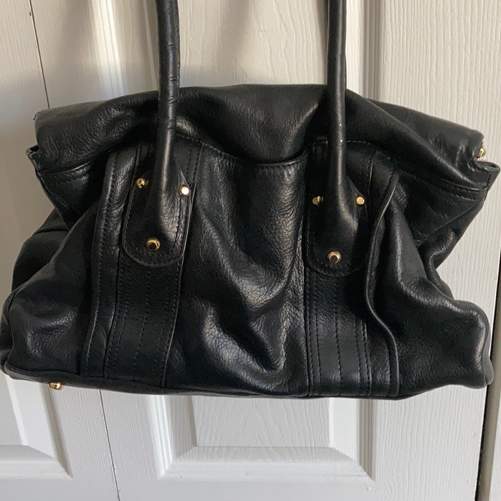B. Makowsky Larger Black Leather Shoulder Bag - Picture 3 of 8